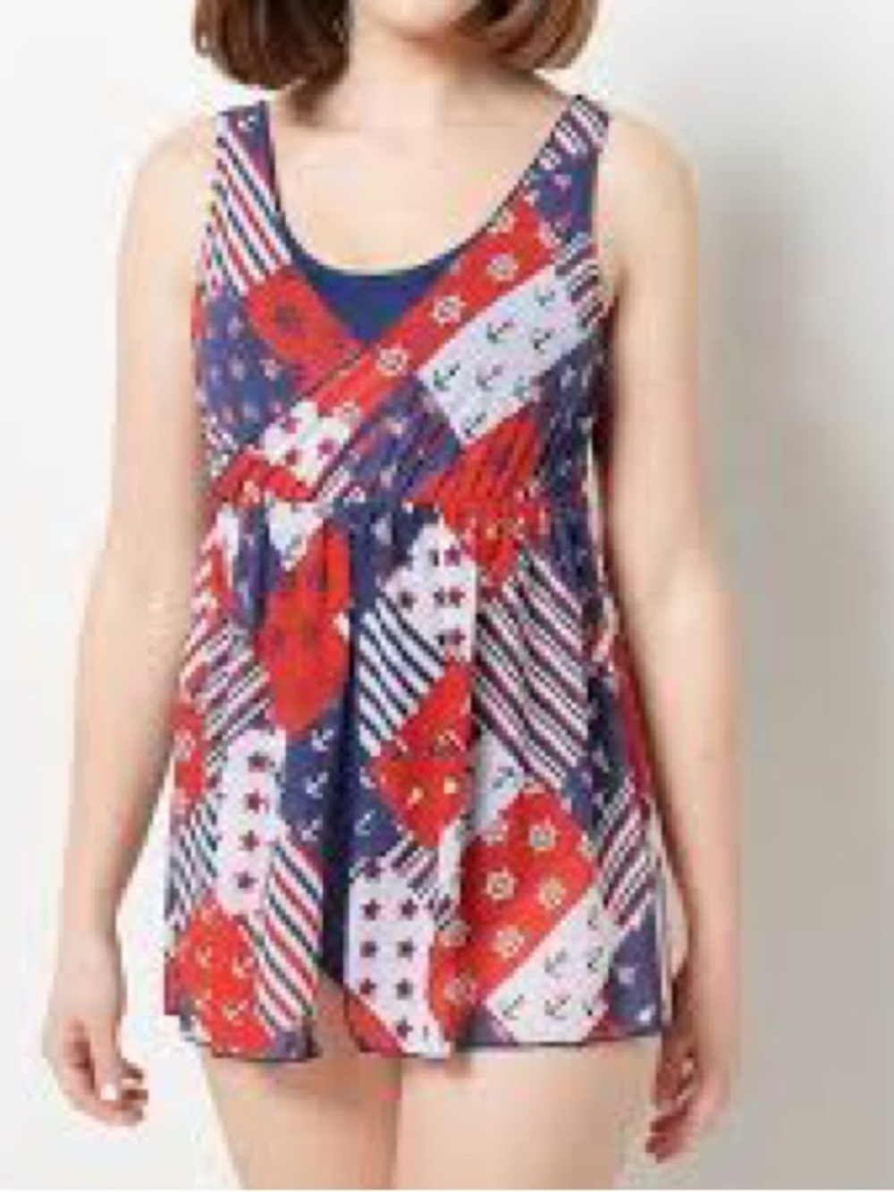 Denim&Co Beach V-Neck Surplice Swim Patriotc Dress. Size 16